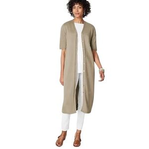 J.Jill Linen Blend Sage Green Women’s Long Cardigan Size XL Elbow Sleeves Dress
